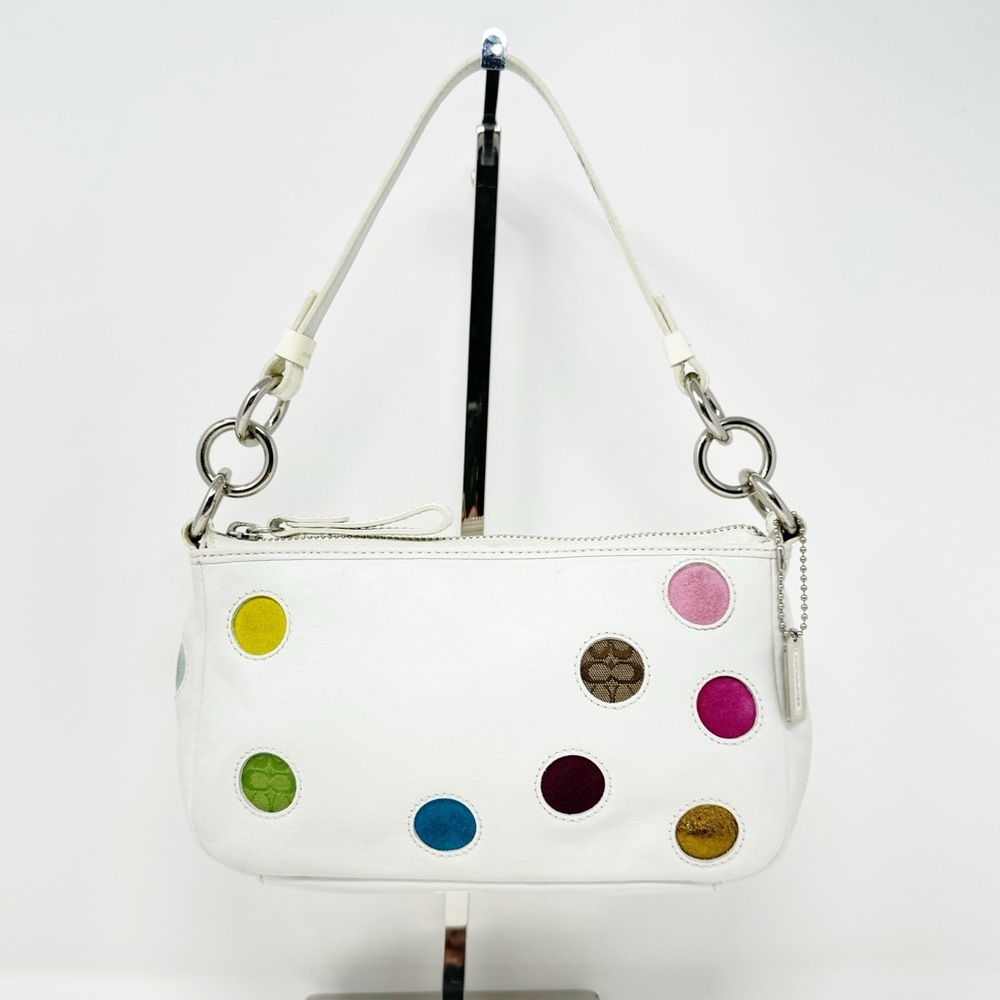 Coach White Shoulder Bag with Multicolor Dots